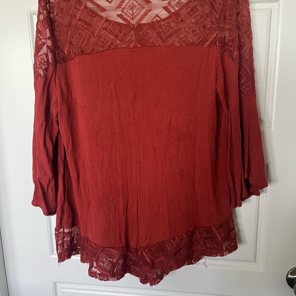 NAIF Red Asymmetrical Ruffled Blouse - Picture 6 of 6